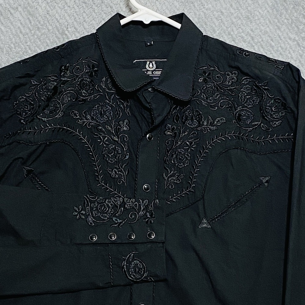 SALVAJE OESTE Western Shirt Mens L Black Pearl Snap Long Sleeve Embroidered